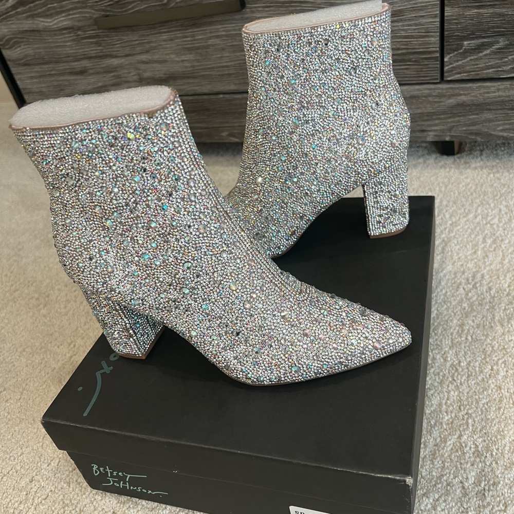 Betsey Johnson Glittering Silver Rhinestone Booties - Picture 4 of 7